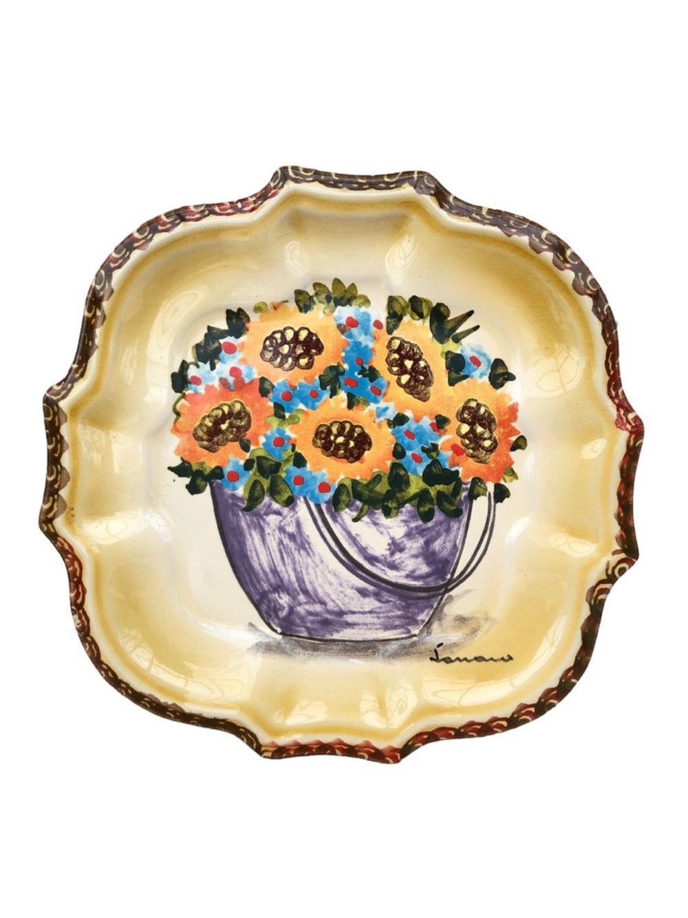 Vintage Italica Ars Italy Pottery Signed Lazzaro Serving Plate/ Vanity Accents